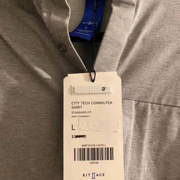 NWT KIT & ACE - NEW WITH TAGS - CITY TECH COMMUTER SHIRT STANDARD FIT GREY CHAMB - Picture 3 of 5